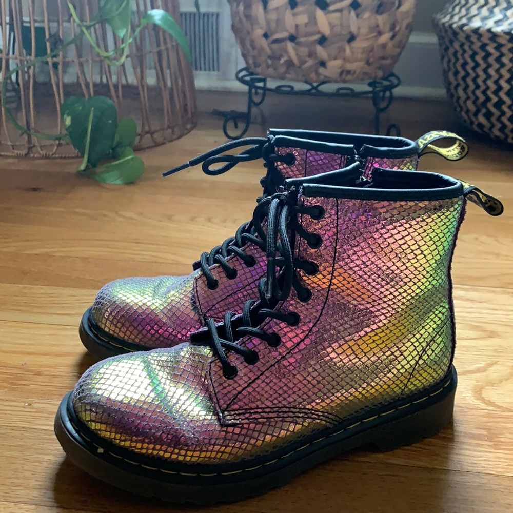 Iridescent snake print Doc Marten boots